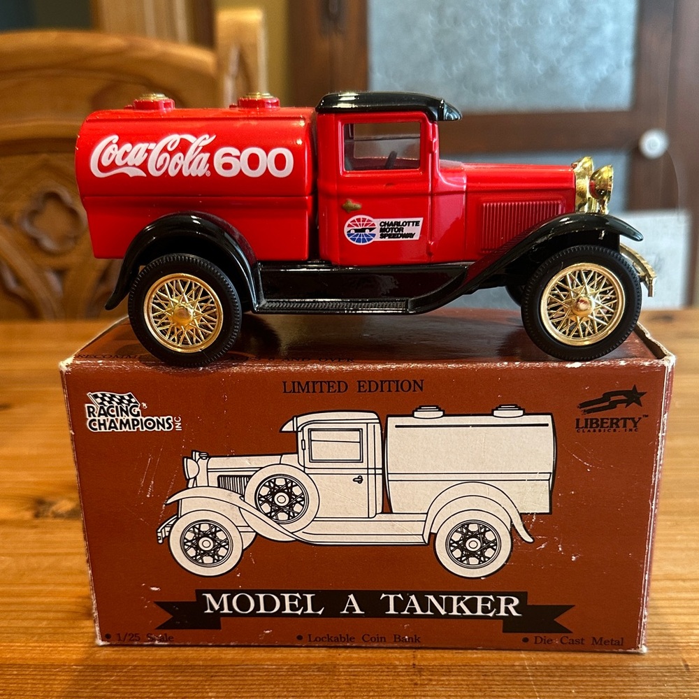 Coca Cola Red and Gold Model A Tanker Lockable Coin Bank